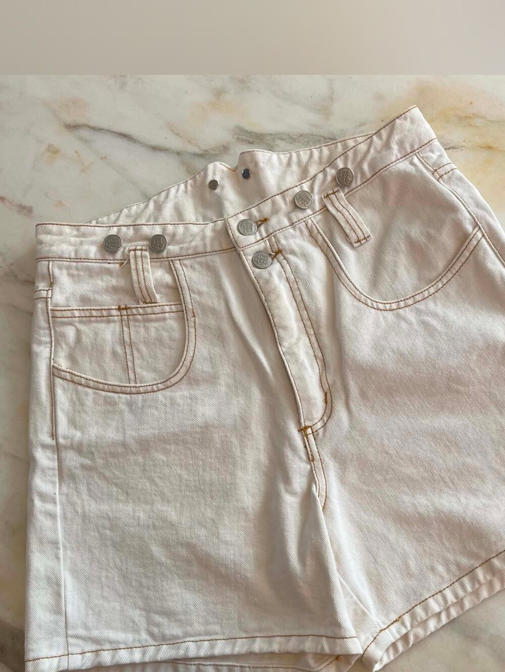 90's Vintage High-Rise Creme Denim Junior's Shorts
